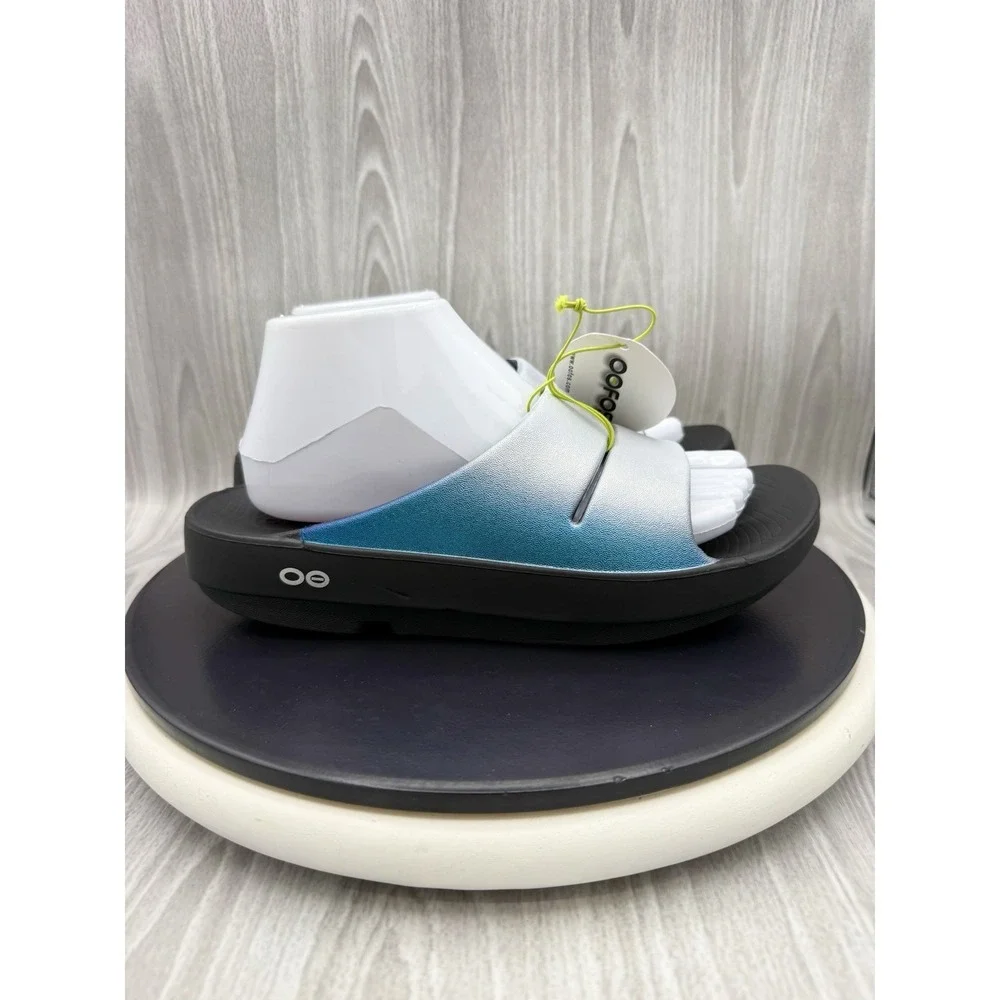 OOFOS OOahh Luxe Womens Size 8 Frost Sparkle Blue Slip On Recovery Slide Sandals